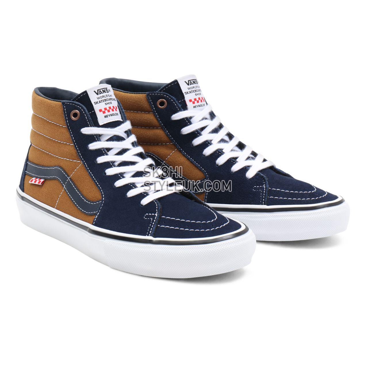 Vans Skate Sk8-Hi Brown Classic Mens Womens - (Reynolds) navy/golden brown VN0A5FCC9CV Shoes