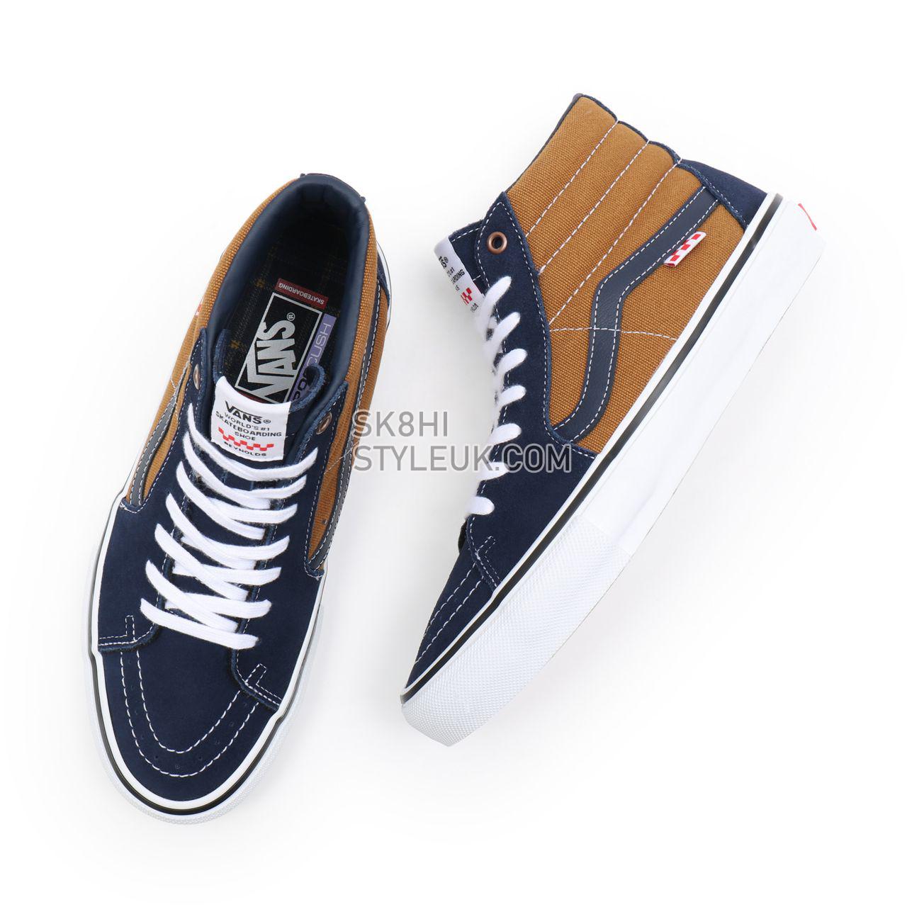 Vans Skate Sk8-Hi Brown Classic Mens Womens - (Reynolds) navy/golden brown VN0A5FCC9CV Shoes