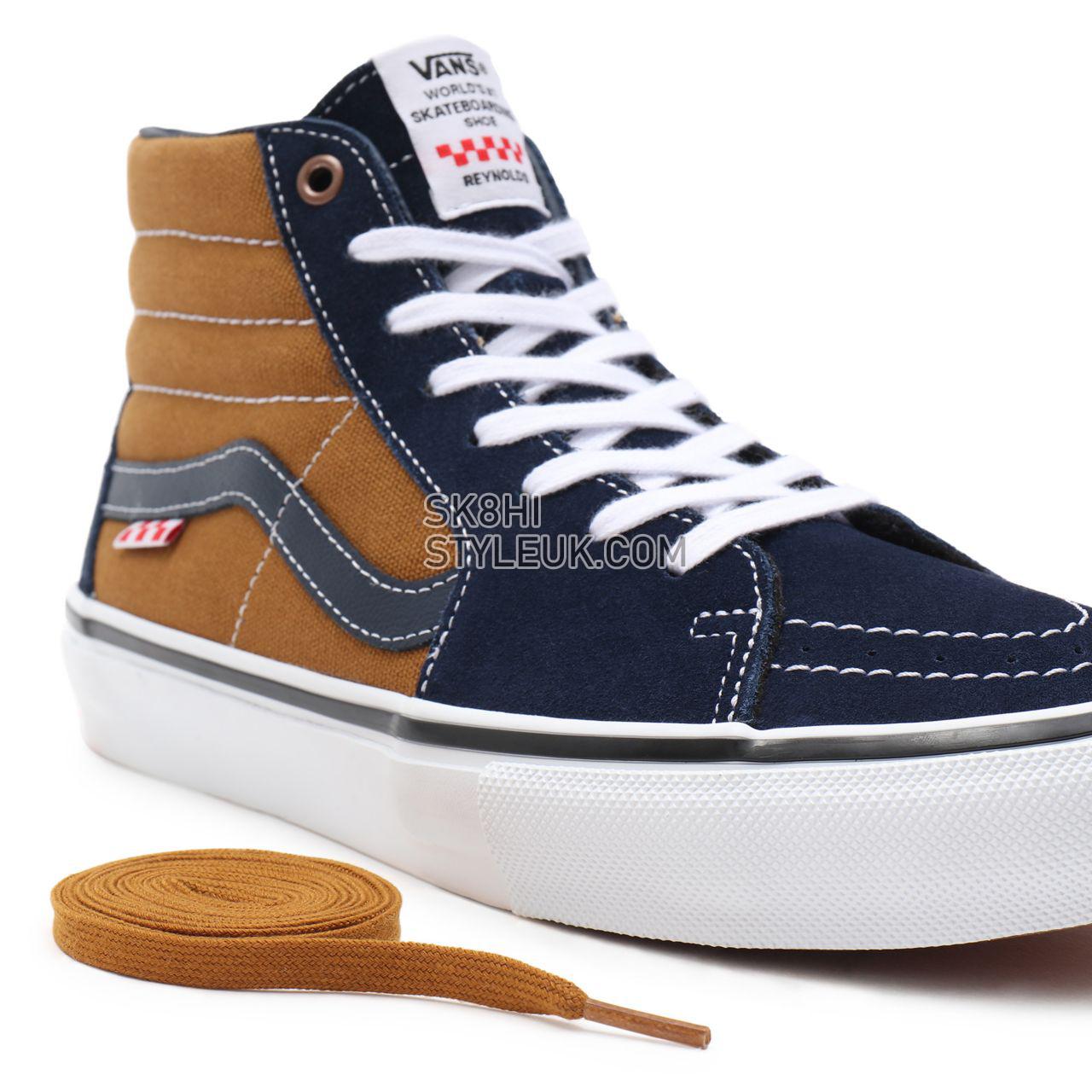 Vans Skate Sk8-Hi Brown Classic Mens Womens - (Reynolds) navy/golden brown VN0A5FCC9CV Shoes