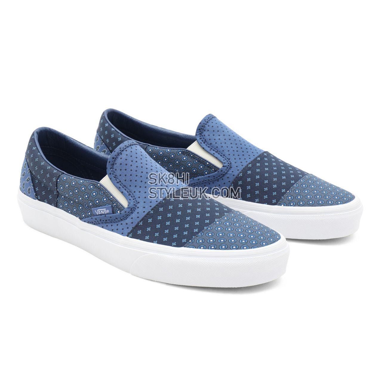 Vans Tie Print Patchwork Classic Slip-On Blue Classic Mens Womens - (Tie Print Patchwork) true navy/true white VN0A33TB9HY Shoes