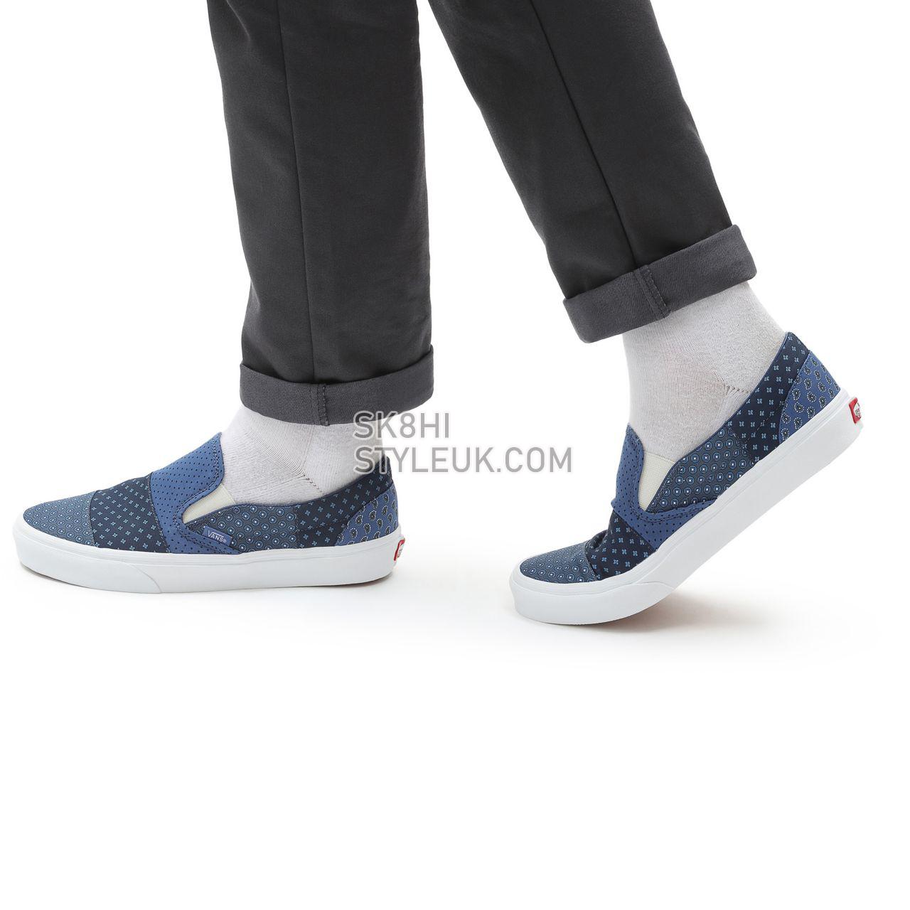 Vans Tie Print Patchwork Classic Slip-On Blue Classic Mens Womens - (Tie Print Patchwork) true navy/true white VN0A33TB9HY Shoes