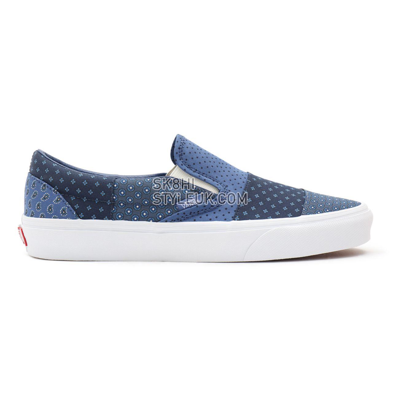 Vans Tie Print Patchwork Classic Slip-On Blue Classic Mens Womens - (Tie Print Patchwork) true navy/true white VN0A33TB9HY Shoes