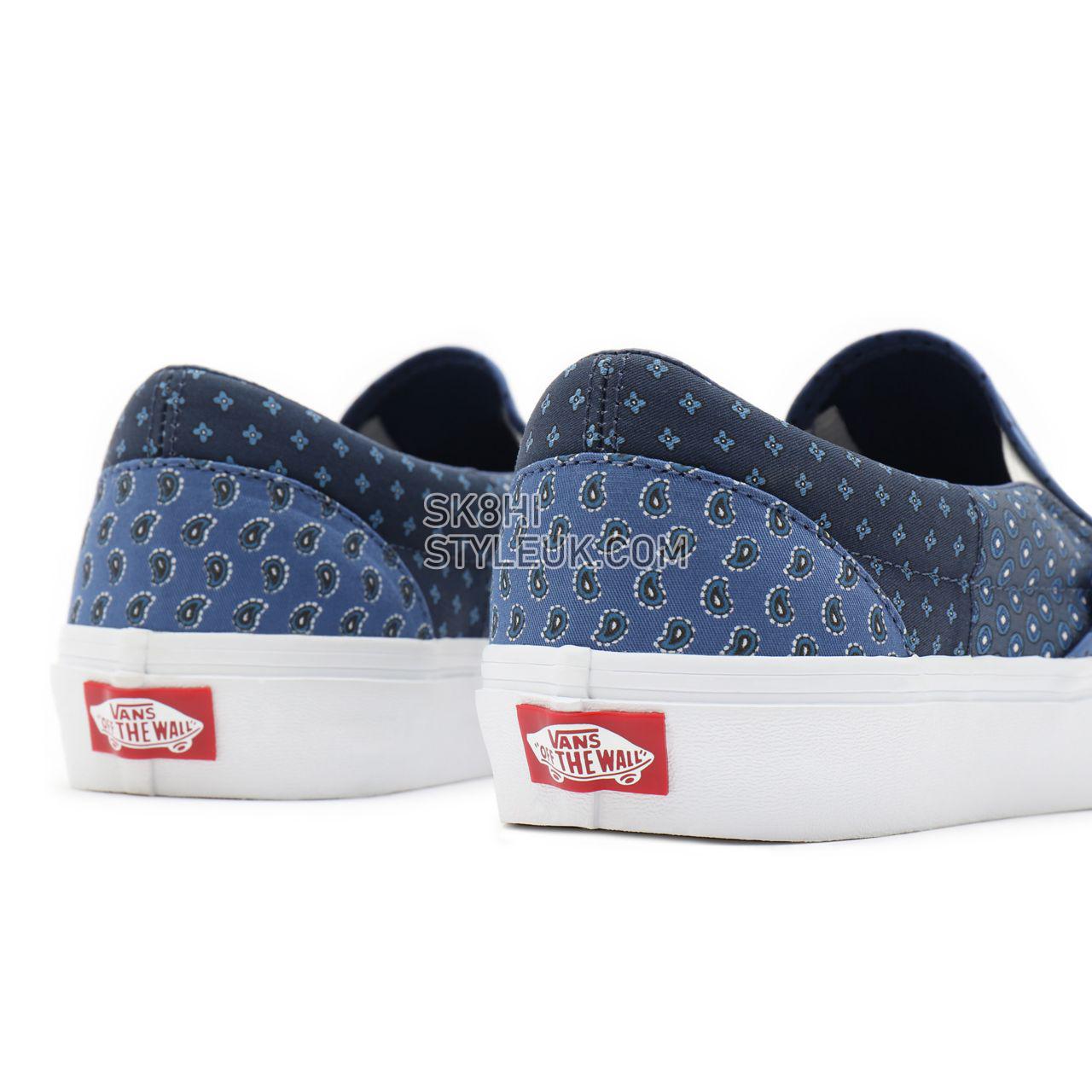 Vans Tie Print Patchwork Classic Slip-On Blue Classic Mens Womens - (Tie Print Patchwork) true navy/true white VN0A33TB9HY Shoes