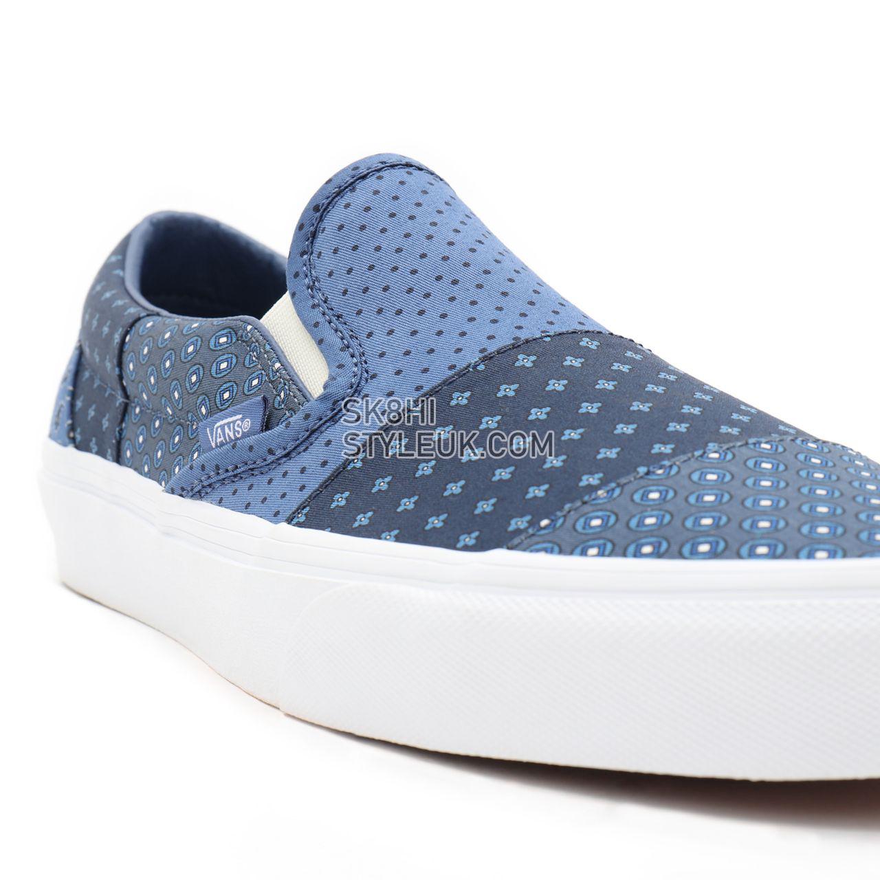 Vans Tie Print Patchwork Classic Slip-On Blue Classic Mens Womens - (Tie Print Patchwork) true navy/true white VN0A33TB9HY Shoes