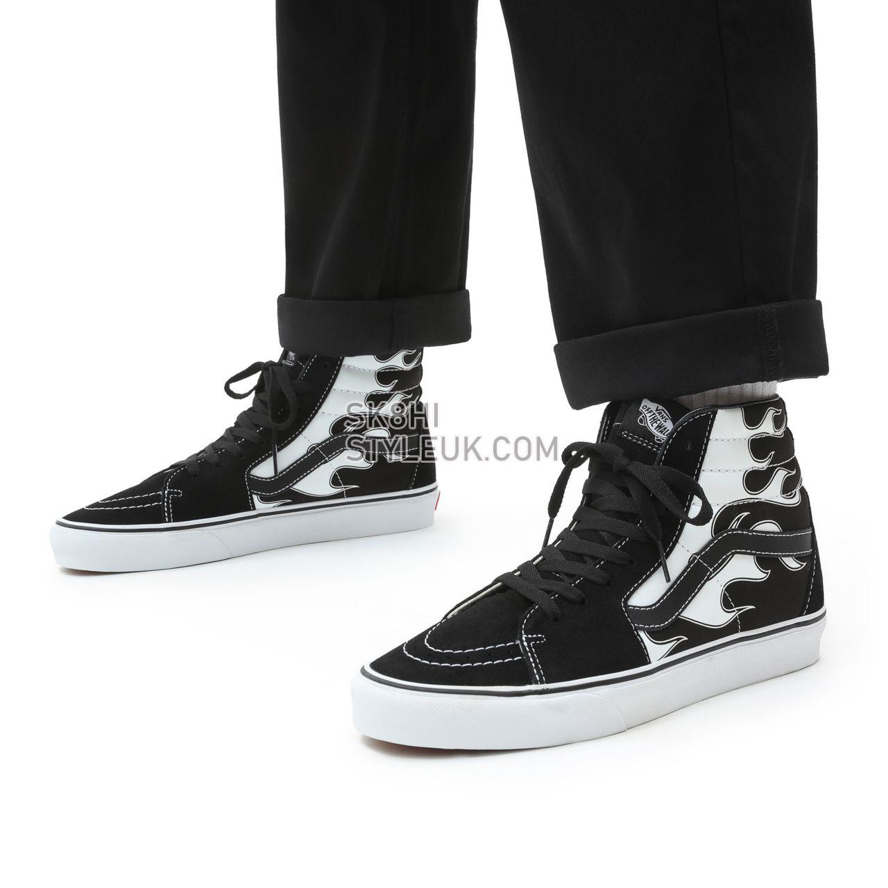 Vans Flame Sk8-Hi Black Classic Mens Womens - (Flame) black/white VN0A32QGK68 Shoes