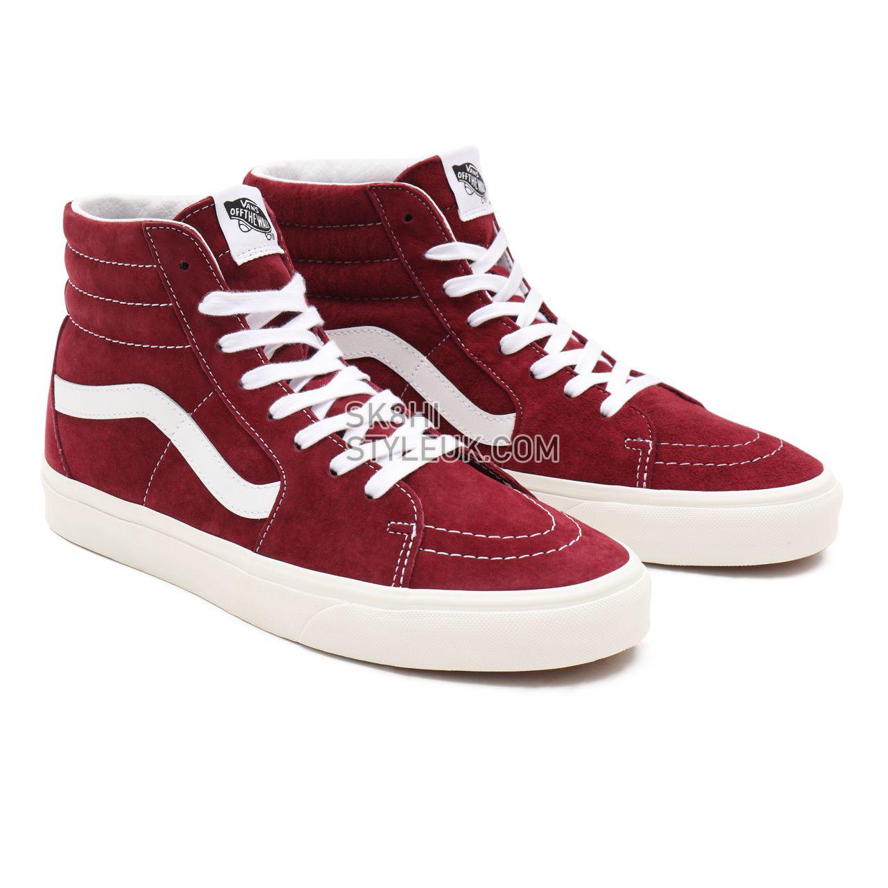 Vans Pig Suede Sk8-Hi Red Classic Mens Womens - (Pig Suede) pomegranate/snow white VN0A32QG9G8 Shoes