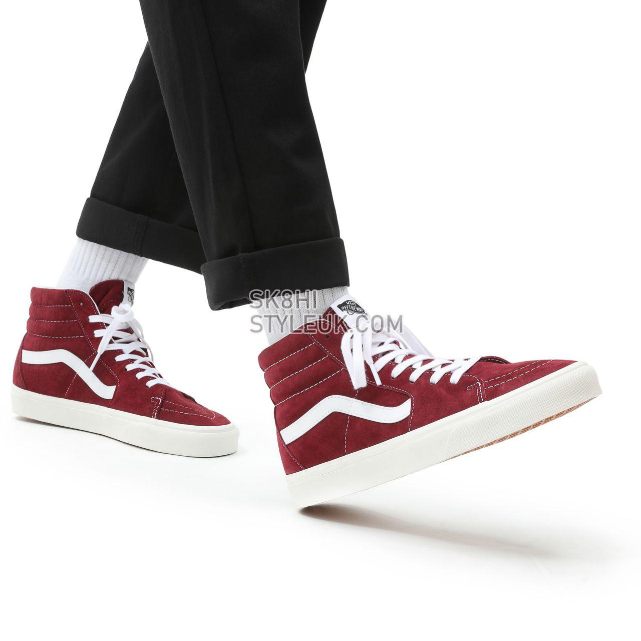 Vans Pig Suede Sk8-Hi Red Classic Mens Womens - (Pig Suede) pomegranate/snow white VN0A32QG9G8 Shoes