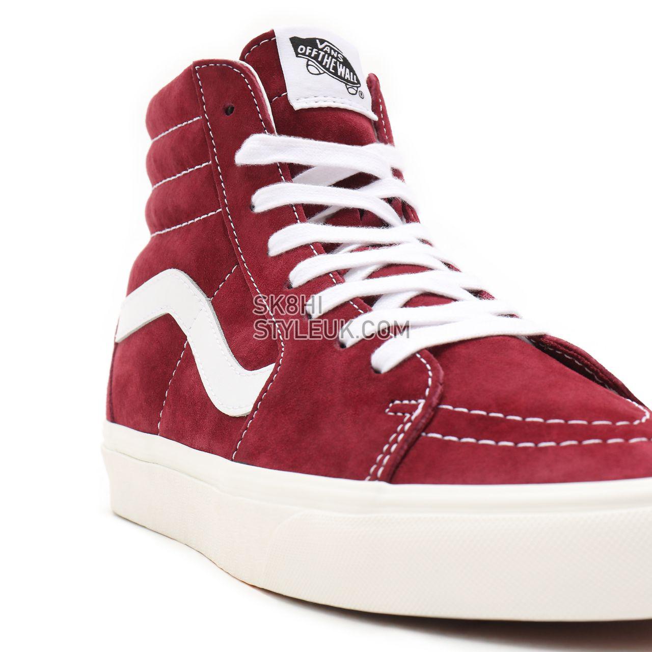 Vans Pig Suede Sk8-Hi Red Classic Mens Womens - (Pig Suede) pomegranate/snow white VN0A32QG9G8 Shoes