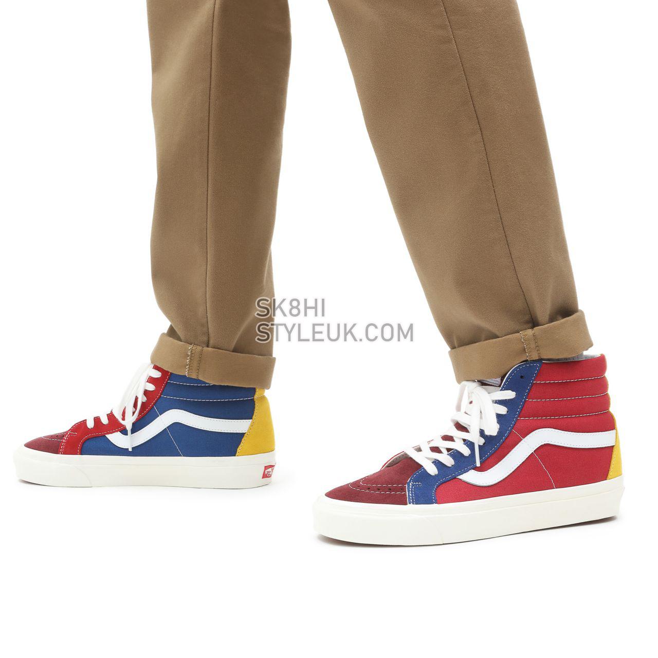 Vans Anaheim Factory Sk8-Hi 38 DX Red Classic Mens Womens - (Anaheim Factory) port/chili/blue/gold VN0A38GF9XP Shoes