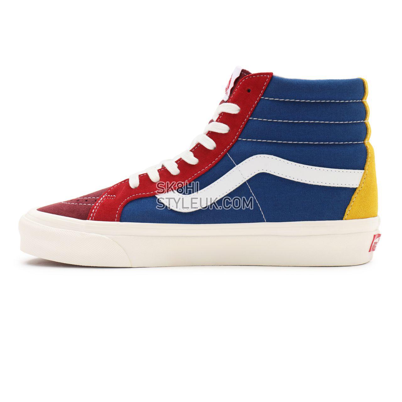 Vans Anaheim Factory Sk8-Hi 38 DX Red Classic Mens Womens - (Anaheim Factory) port/chili/blue/gold VN0A38GF9XP Shoes