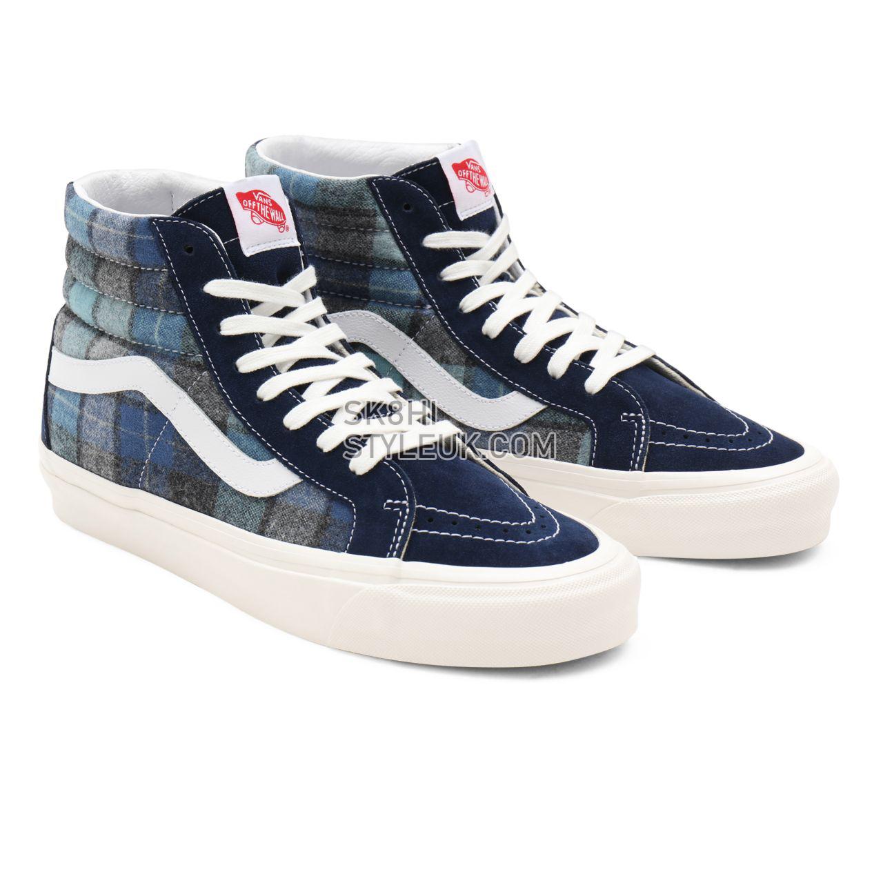 Vans Anaheim Factory Sk8-Hi 38 DX Blue Classic Mens Womens - (Anaheim Factory) pendleton/beach boy plaid VN0A38GF9GS Shoes