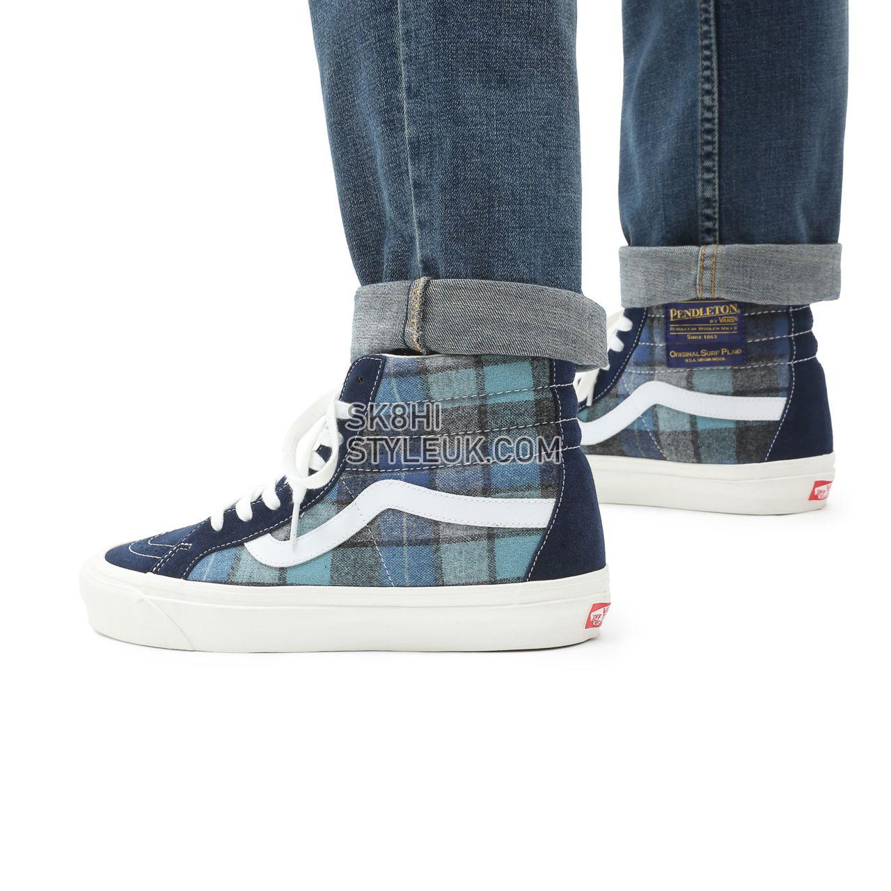 Vans Anaheim Factory Sk8-Hi 38 DX Blue Classic Mens Womens - (Anaheim Factory) pendleton/beach boy plaid VN0A38GF9GS Shoes