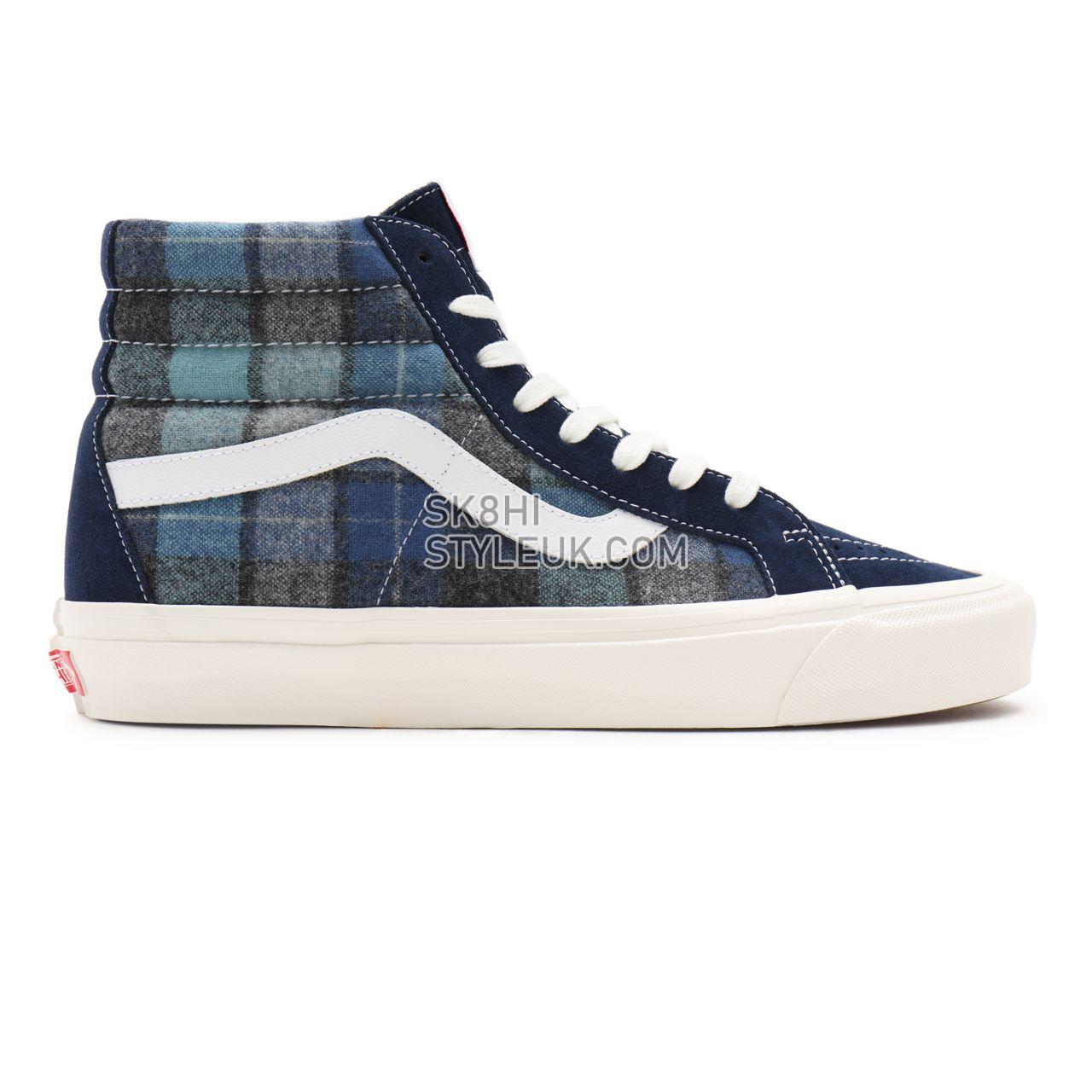 Vans Anaheim Factory Sk8-Hi 38 DX Blue Classic Mens Womens - (Anaheim Factory) pendleton/beach boy plaid VN0A38GF9GS Shoes