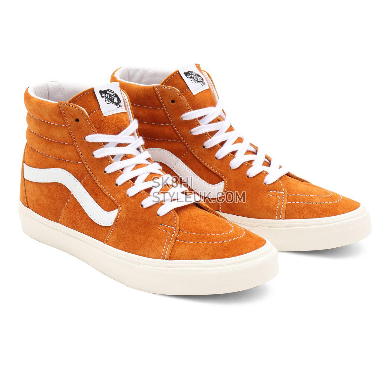 Vans Pig Suede Sk8-Hi Orange Classic Mens Womens - (Pig Suede) desert sun/snow white VN0A32QG9FZ Shoes