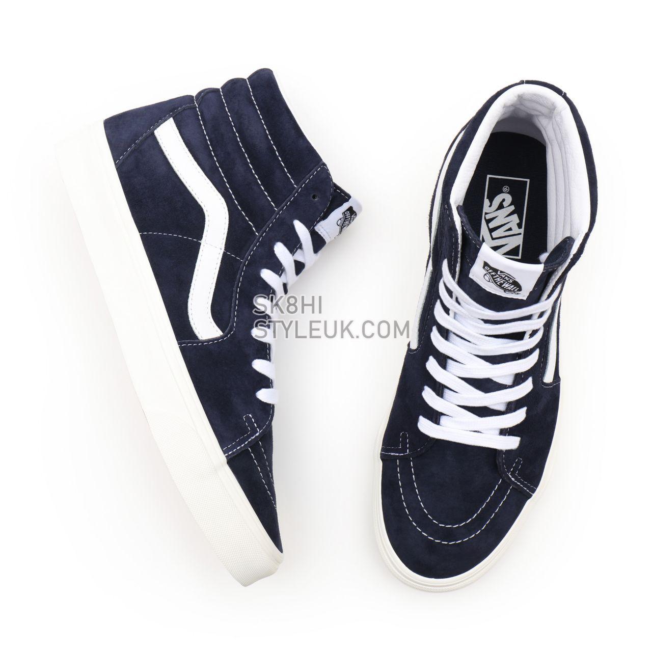 Vans Pig Suede Sk8-Hi Blue Classic Mens Womens - (Pig Suede) parisian night/snow white VN0A32QG9G5 Shoes