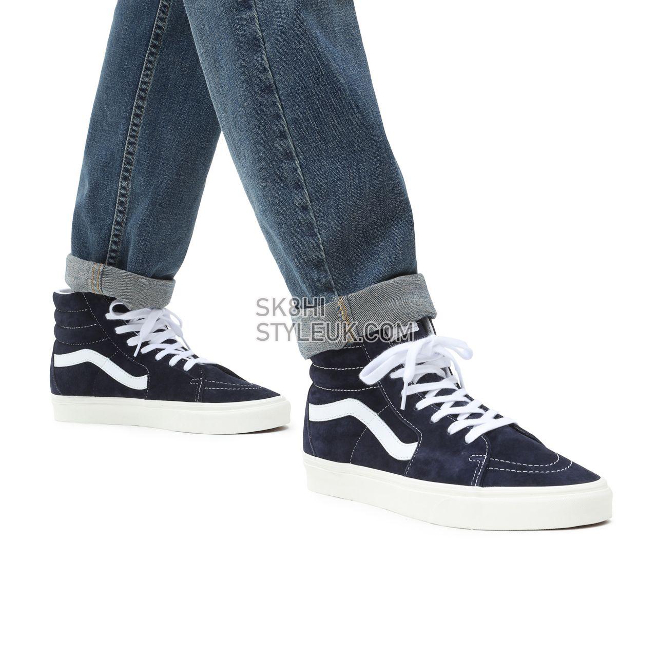 Vans Pig Suede Sk8-Hi Blue Classic Mens Womens - (Pig Suede) parisian night/snow white VN0A32QG9G5 Shoes