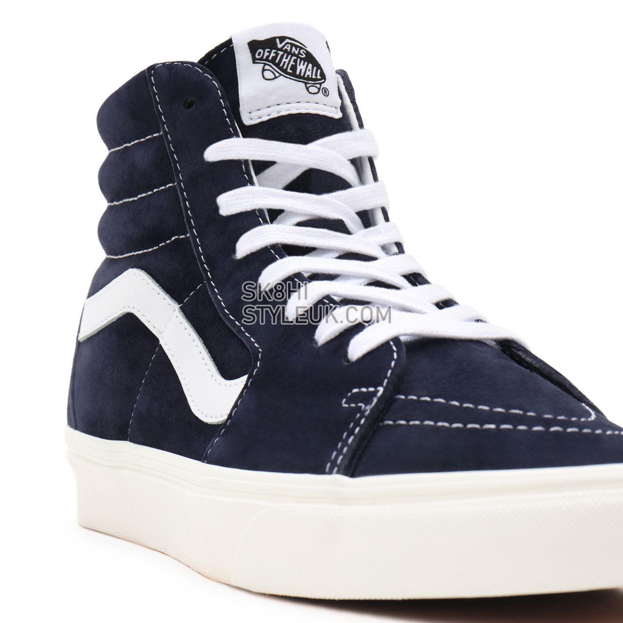 Vans Pig Suede Sk8-Hi Blue Classic Mens Womens - (Pig Suede) parisian night/snow white VN0A32QG9G5 Shoes