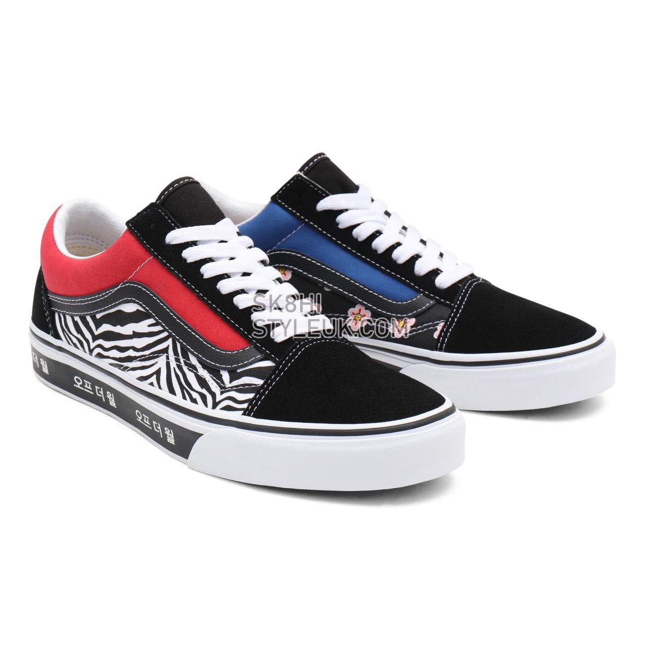 Vans Korean Typography Old Skool Black Classic Mens Womens - (Korean Typography) racing red/true blue VN0A38G19HW Shoes