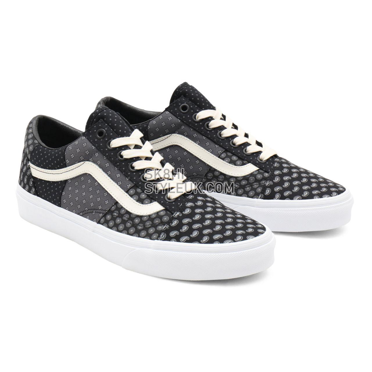 Vans Tie Print Patchwork Old Skool Black Classic Mens Womens - (Tie Print Patchwork) black/true white VN0A3WKT9XJ Shoes