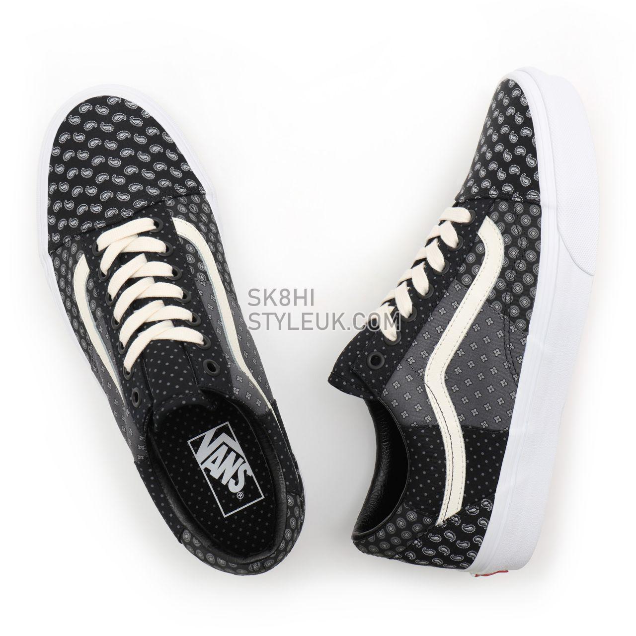 Vans Tie Print Patchwork Old Skool Black Classic Mens Womens - (Tie Print Patchwork) black/true white VN0A3WKT9XJ Shoes