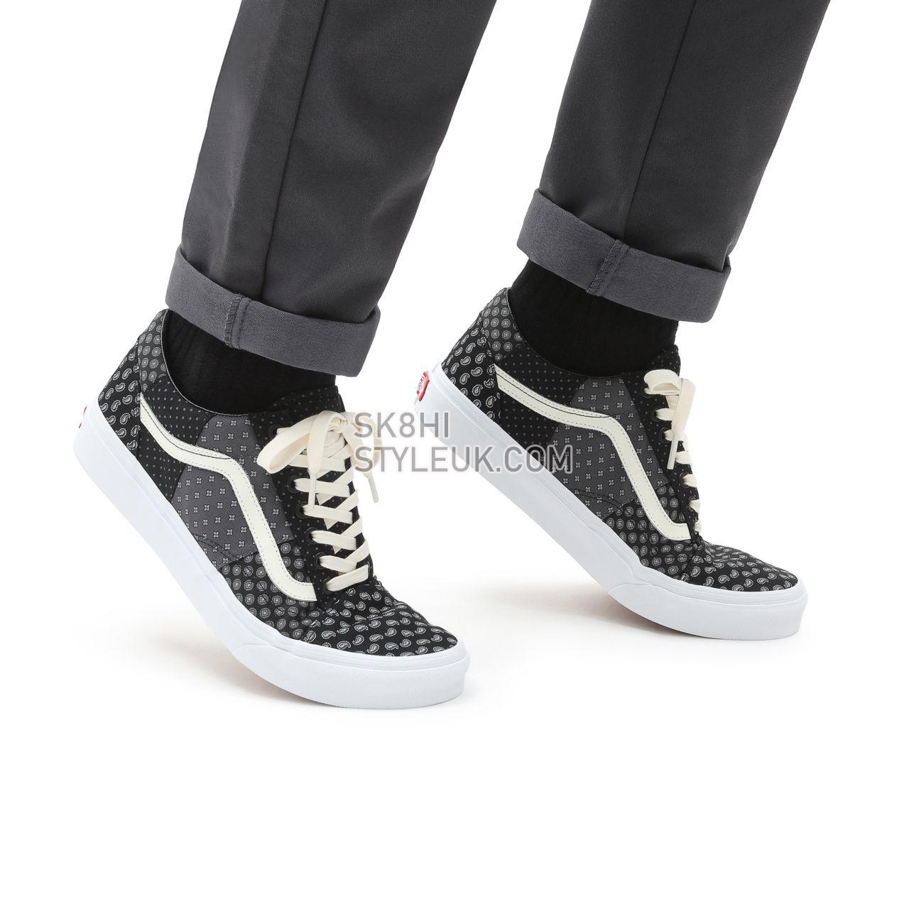 Vans Tie Print Patchwork Old Skool Black Classic Mens Womens - (Tie Print Patchwork) black/true white VN0A3WKT9XJ Shoes