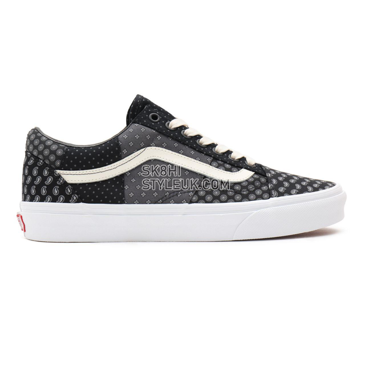 Vans Tie Print Patchwork Old Skool Black Classic Mens Womens - (Tie Print Patchwork) black/true white VN0A3WKT9XJ Shoes