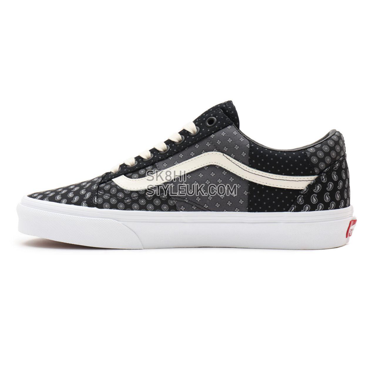 Vans Tie Print Patchwork Old Skool Black Classic Mens Womens - (Tie Print Patchwork) black/true white VN0A3WKT9XJ Shoes