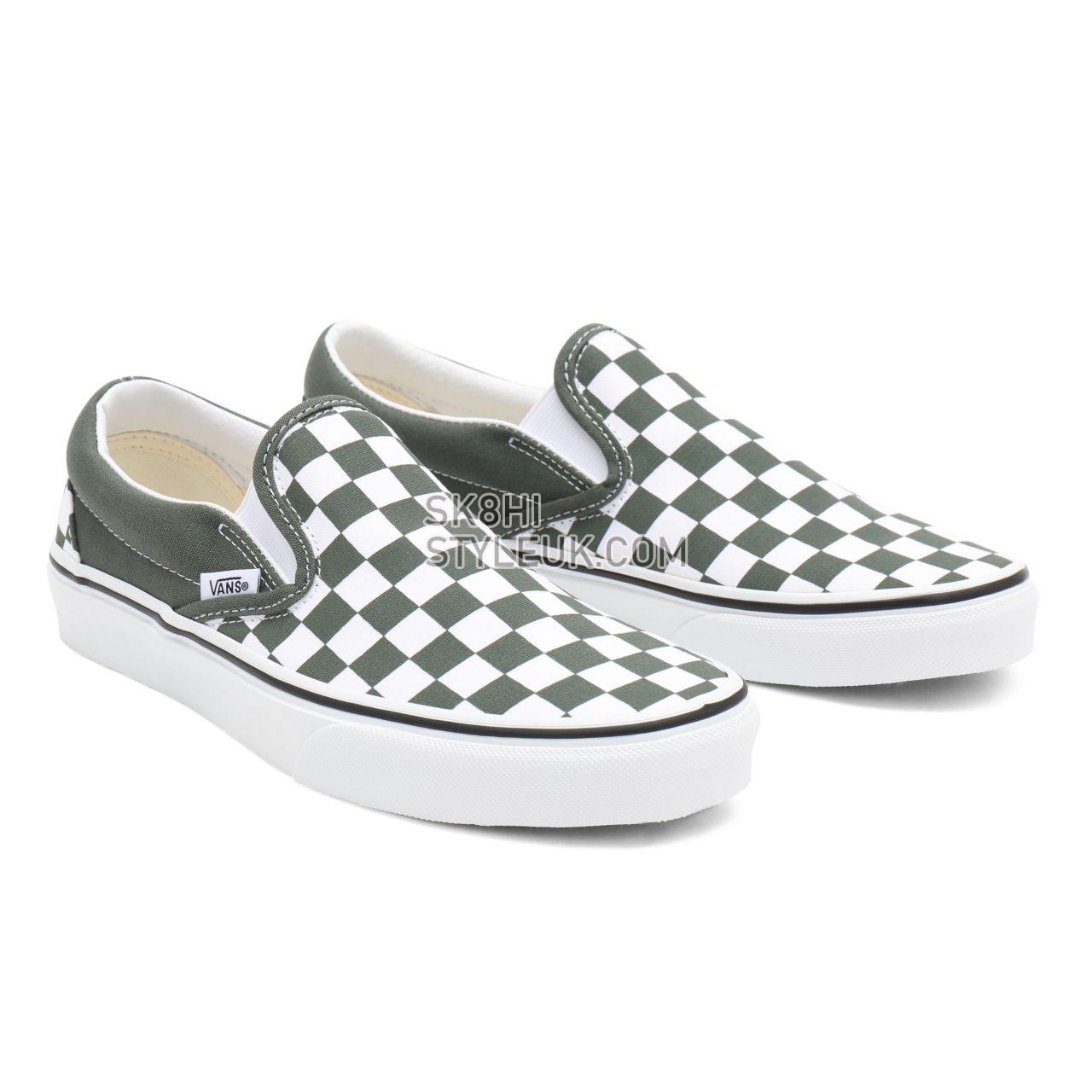 Vans Checkerboard Classic Slip-On Green Classic Mens Womens - (Checkerboard) thyme/true white VN0A33TB9HO Shoes