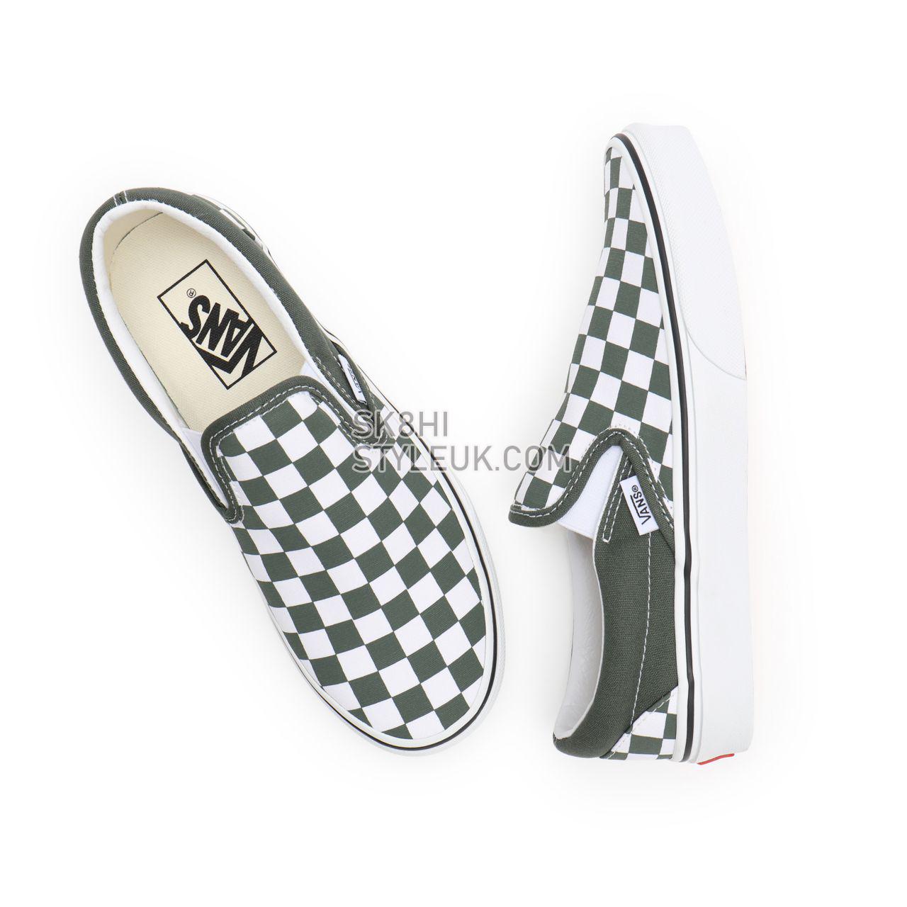 Vans Checkerboard Classic Slip-On Green Classic Mens Womens - (Checkerboard) thyme/true white VN0A33TB9HO Shoes