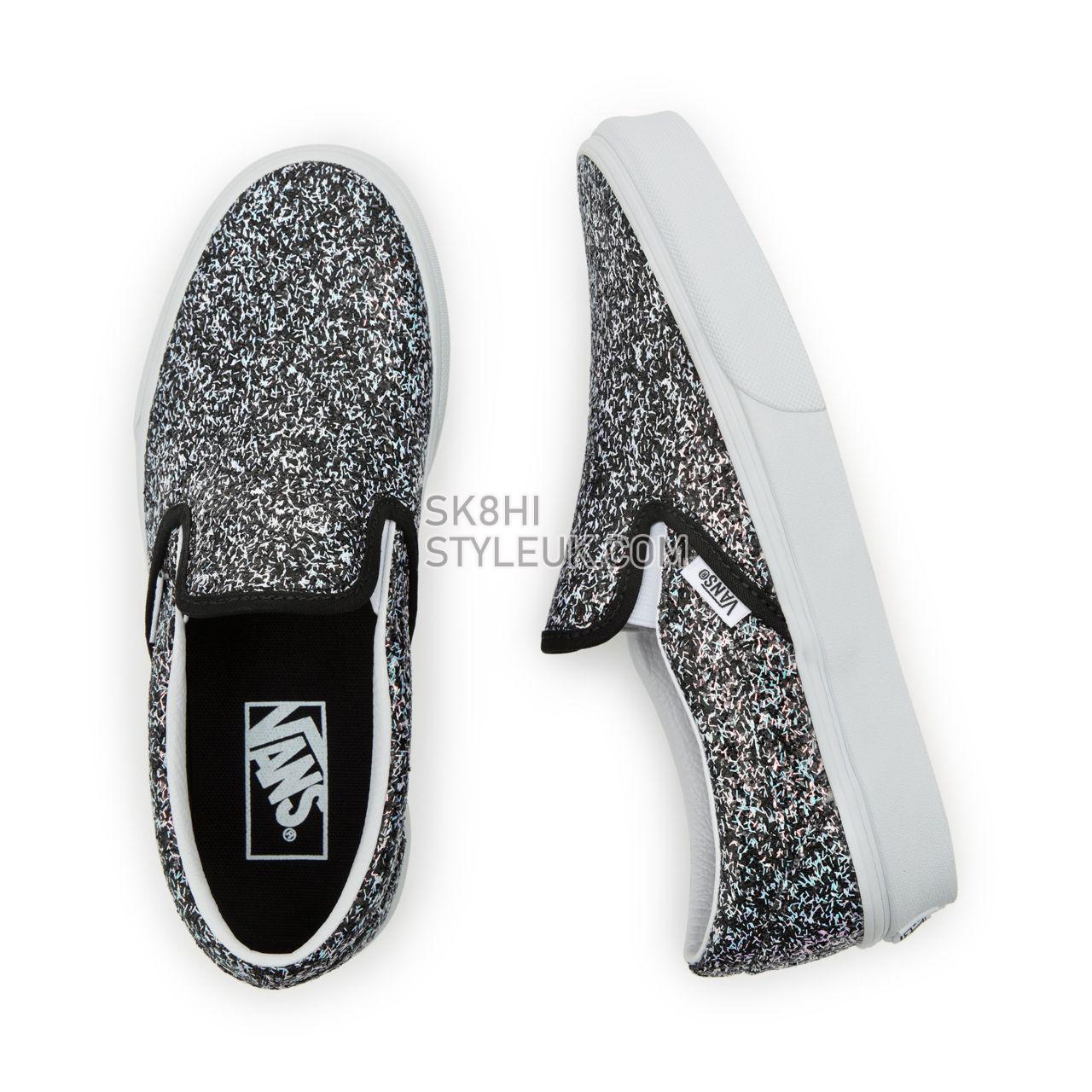 Vans Shiny Party Classic Slip-On Black Classic Womens - (Shiny Party) Black/True White VN000XG88N9 Shoes