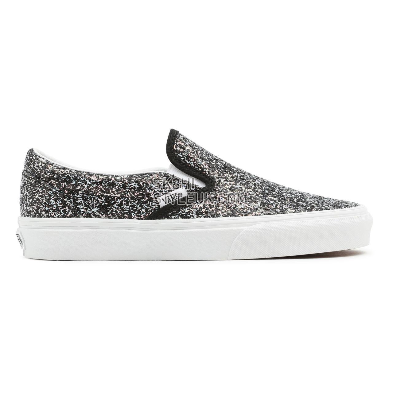 Vans Shiny Party Classic Slip-On Black Classic Womens - (Shiny Party) Black/True White VN000XG88N9 Shoes