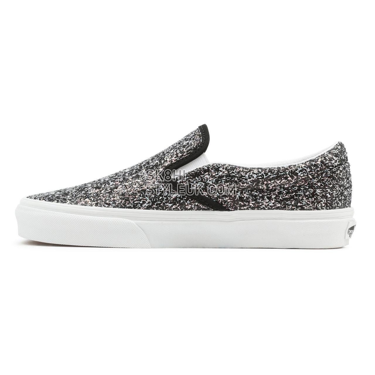 Vans Shiny Party Classic Slip-On Black Classic Womens - (Shiny Party) Black/True White VN000XG88N9 Shoes