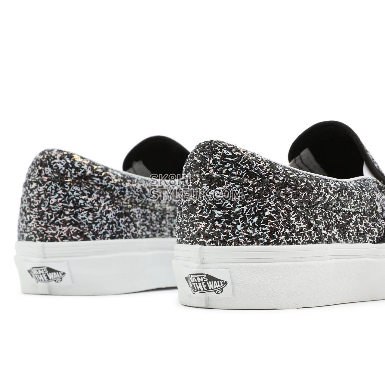 Vans Shiny Party Classic Slip-On Black Classic Womens - (Shiny Party) Black/True White VN000XG88N9 Shoes