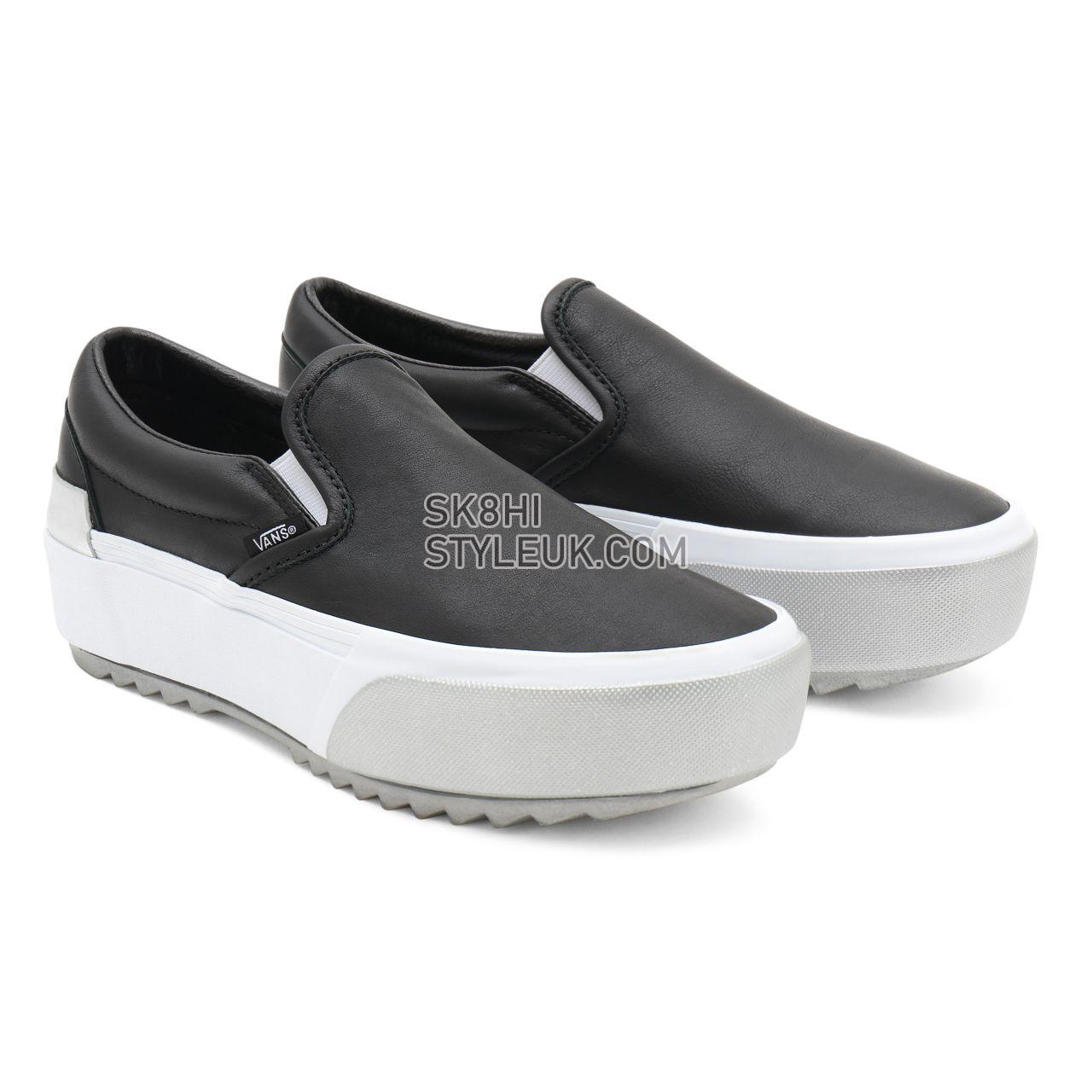 Vans Shiny Classic Slip-On Stacked Black Classic Womens - (Shiny) black/true white VN0A4TZV9IW Shoes