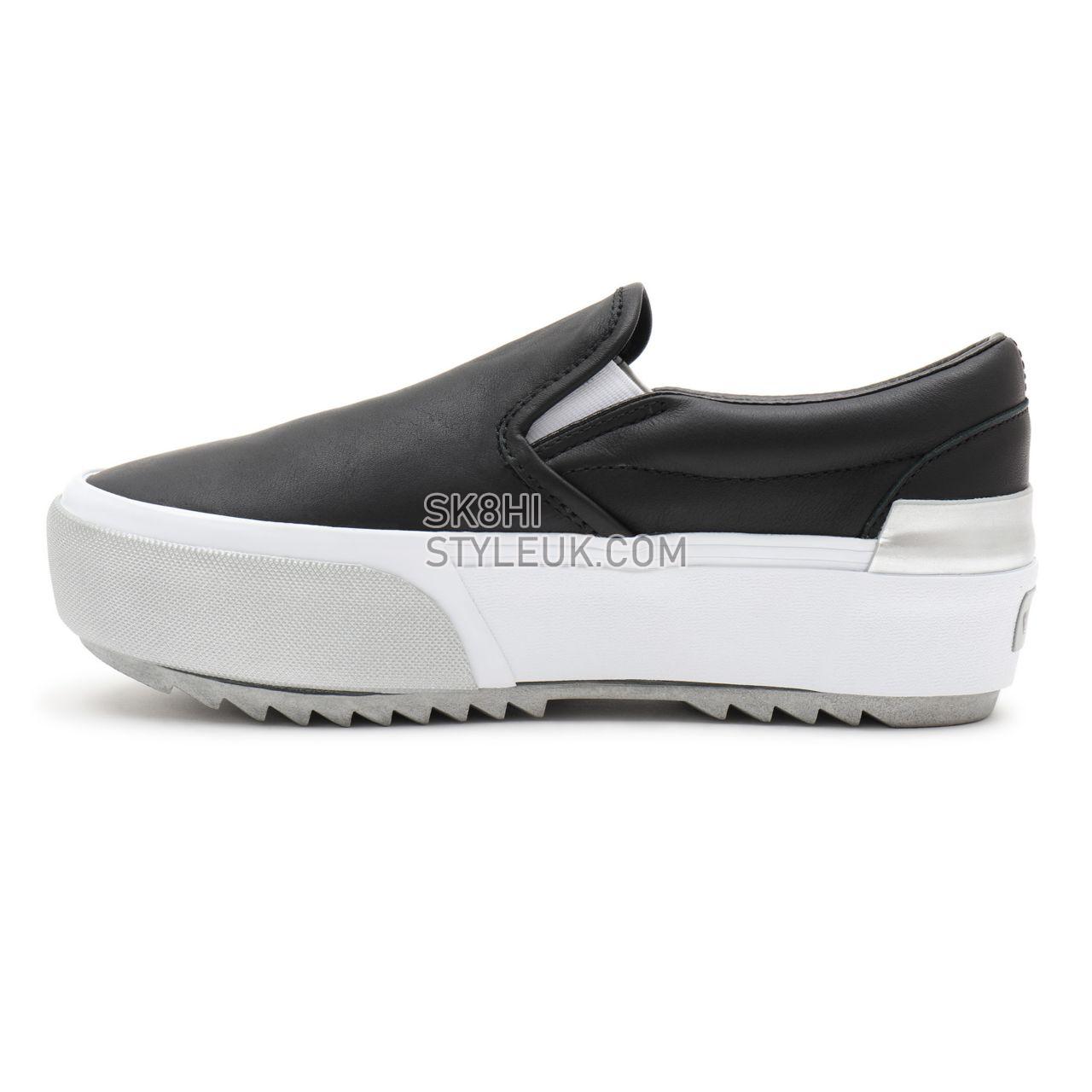 Vans Shiny Classic Slip-On Stacked Black Classic Womens - (Shiny) black/true white VN0A4TZV9IW Shoes