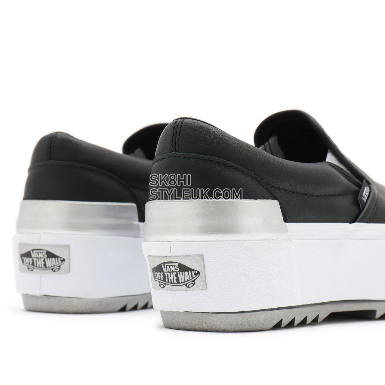 Vans Shiny Classic Slip-On Stacked Black Classic Womens - (Shiny) black/true white VN0A4TZV9IW Shoes