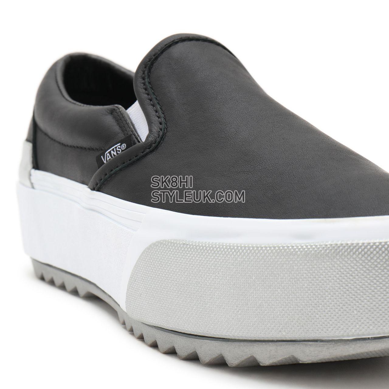 Vans Shiny Classic Slip-On Stacked Black Classic Womens - (Shiny) black/true white VN0A4TZV9IW Shoes