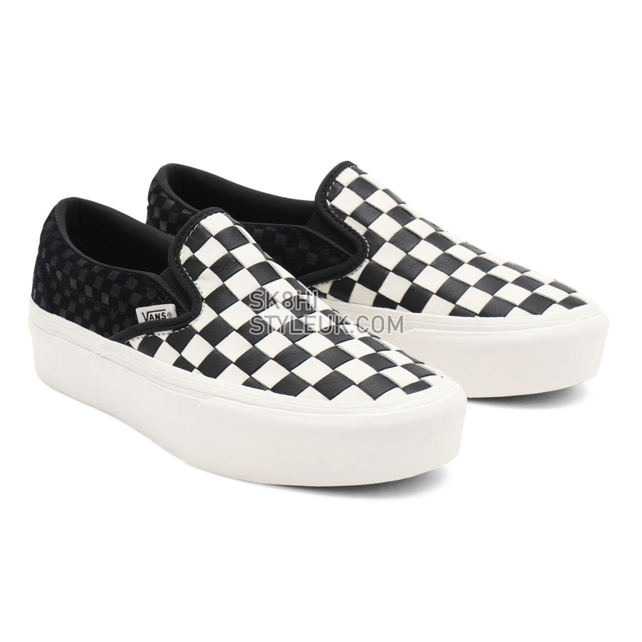 Vans Woven Classic Slip-On Platform White Classic Womens - (Woven) leather/blanc de blanc VN0A5KXB9GY Shoes