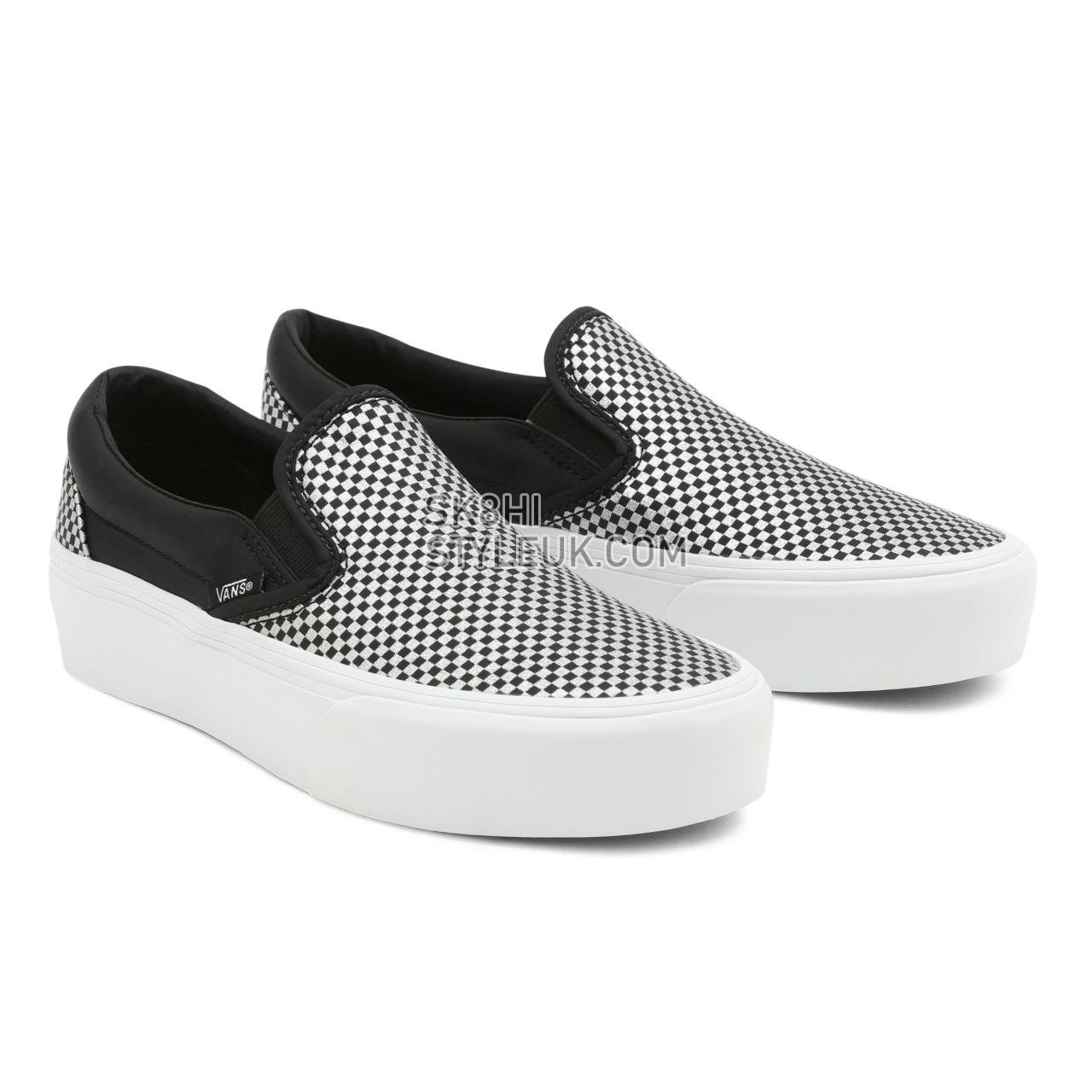 Vans Sparkle Check Classic Slip-On Platform Black Classic Womens - (Sparkle Check) Black/True White VN0A3JEZ8PP Shoes