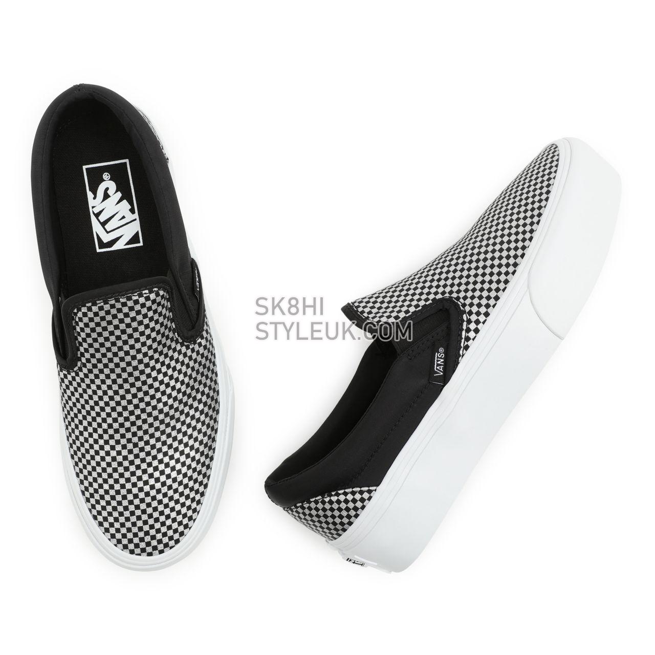 Vans Sparkle Check Classic Slip-On Platform Black Classic Womens - (Sparkle Check) Black/True White VN0A3JEZ8PP Shoes