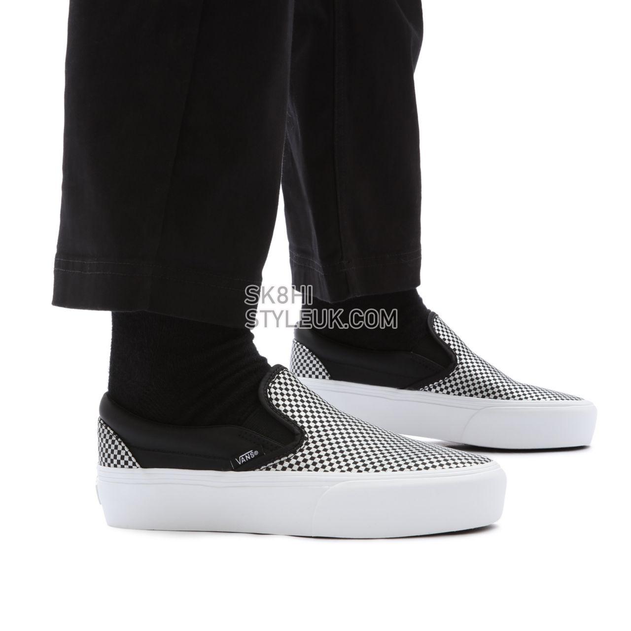 Vans Sparkle Check Classic Slip-On Platform Black Classic Womens - (Sparkle Check) Black/True White VN0A3JEZ8PP Shoes