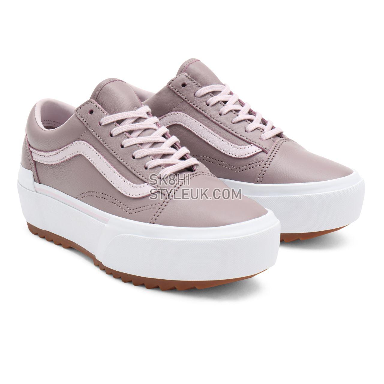 Vans Tumbled Leather Old Skool Stacked Pink Classic Womens - (Tumbled Leather) purple dove/true white VN0A4U159XY Shoes