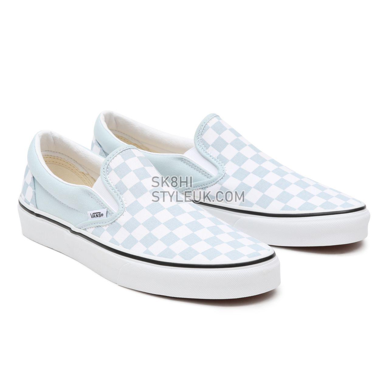 Vans Checkerboard Classic Slip-On Blue Classic Womens - (Checkerboard) Baby Blue/True White VN0A38F7QCK Shoes