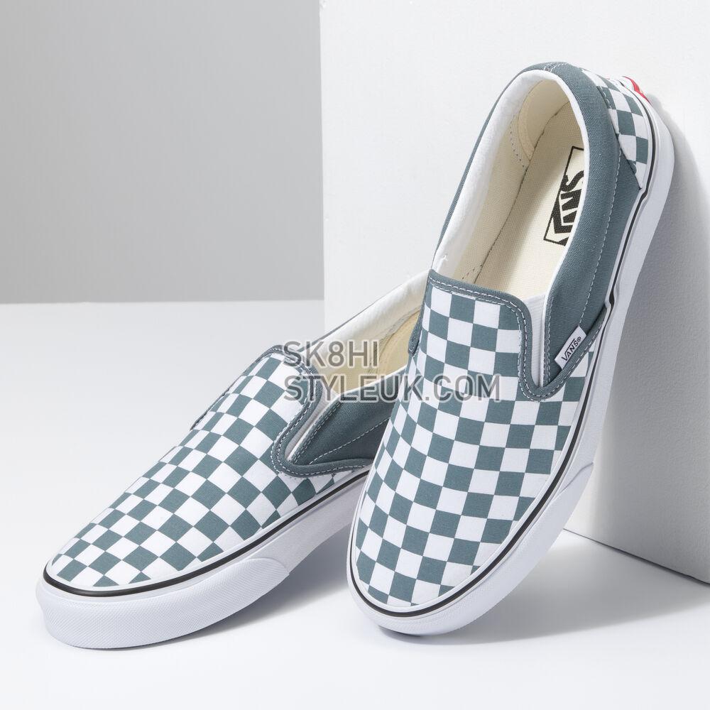 Vans Cow Multi Color Classic Slip-On Mens Womens - Color Theory Checkerboard Stormy Weather VN0A7Q5DRV2 Shoes