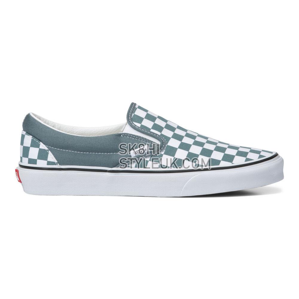 Vans Cow Multi Color Classic Slip-On Mens Womens - Color Theory Checkerboard Stormy Weather VN0A7Q5DRV2 Shoes