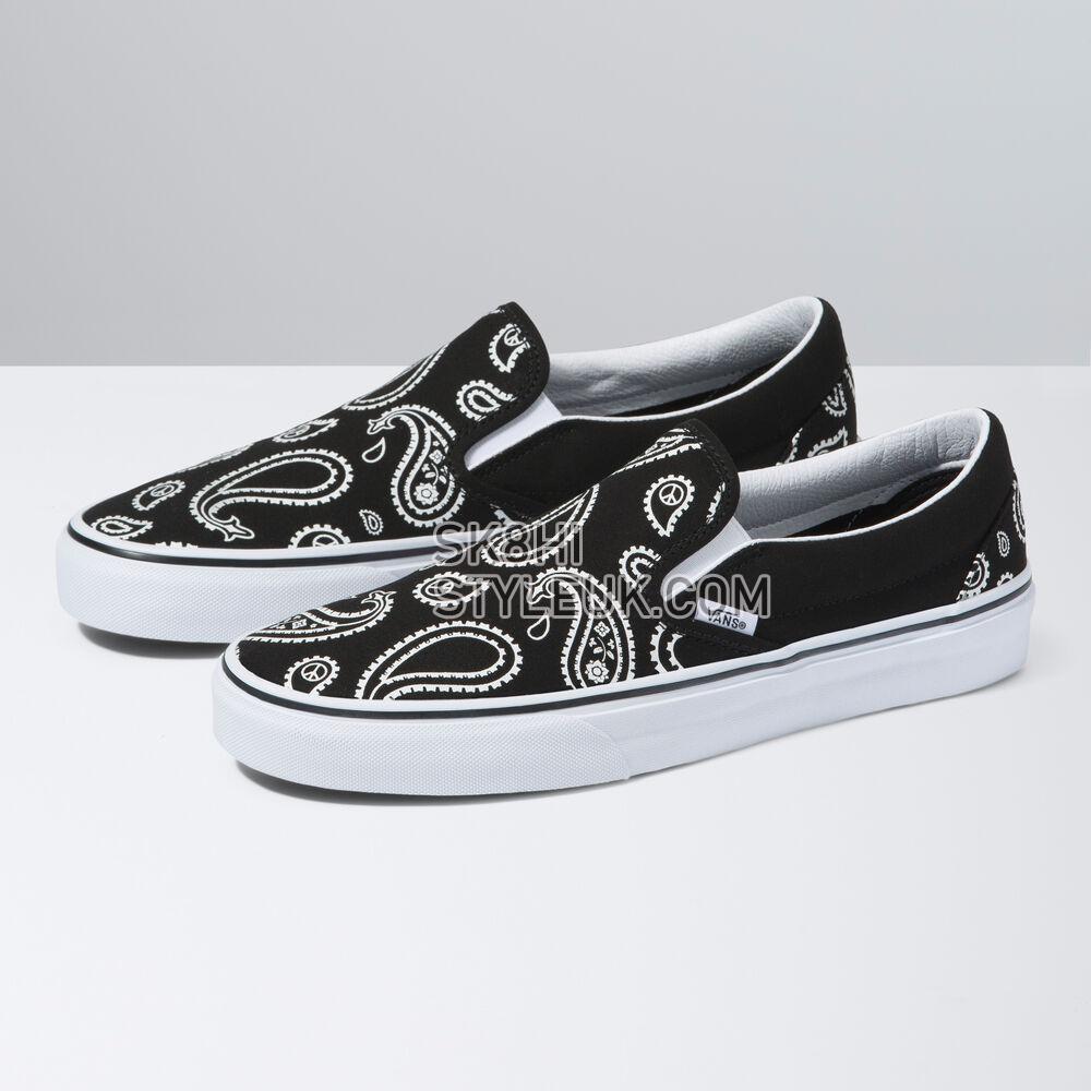 Vans Classic Slip-On Mens Womens - (Peace Paisley) Black/True White VN0A5JMHB0E Shoes