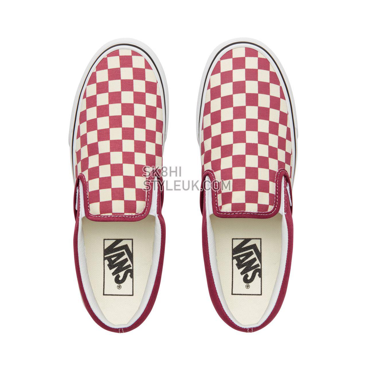 Vans Color Theory Checkerboard Classic Slip-On Classic (Unisex) Mens Womens - (Checkerboard) Dry Rose/White VA38F7U7A Shoes