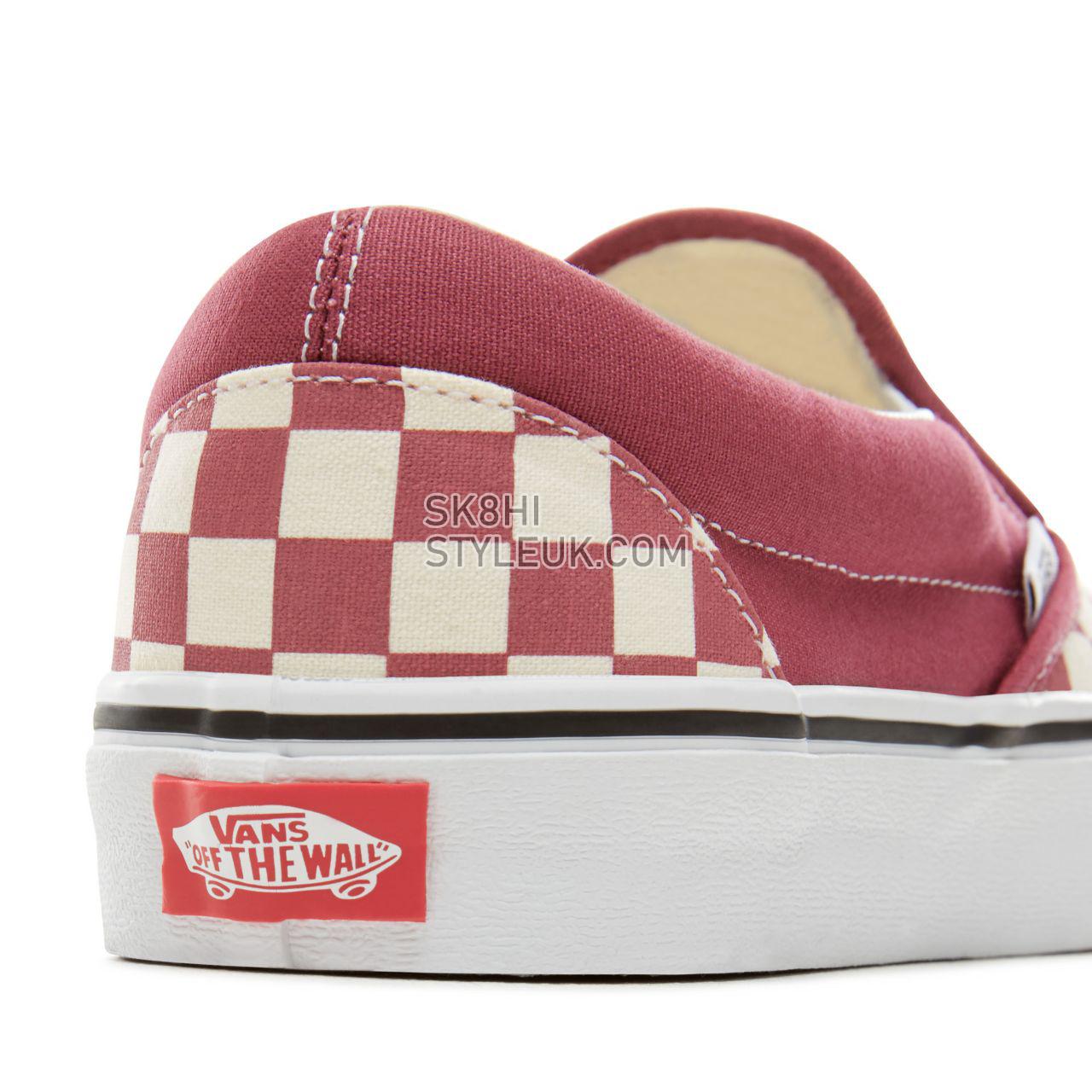 Vans Color Theory Checkerboard Classic Slip-On Classic (Unisex) Mens Womens - (Checkerboard) Dry Rose/White VA38F7U7A Shoes