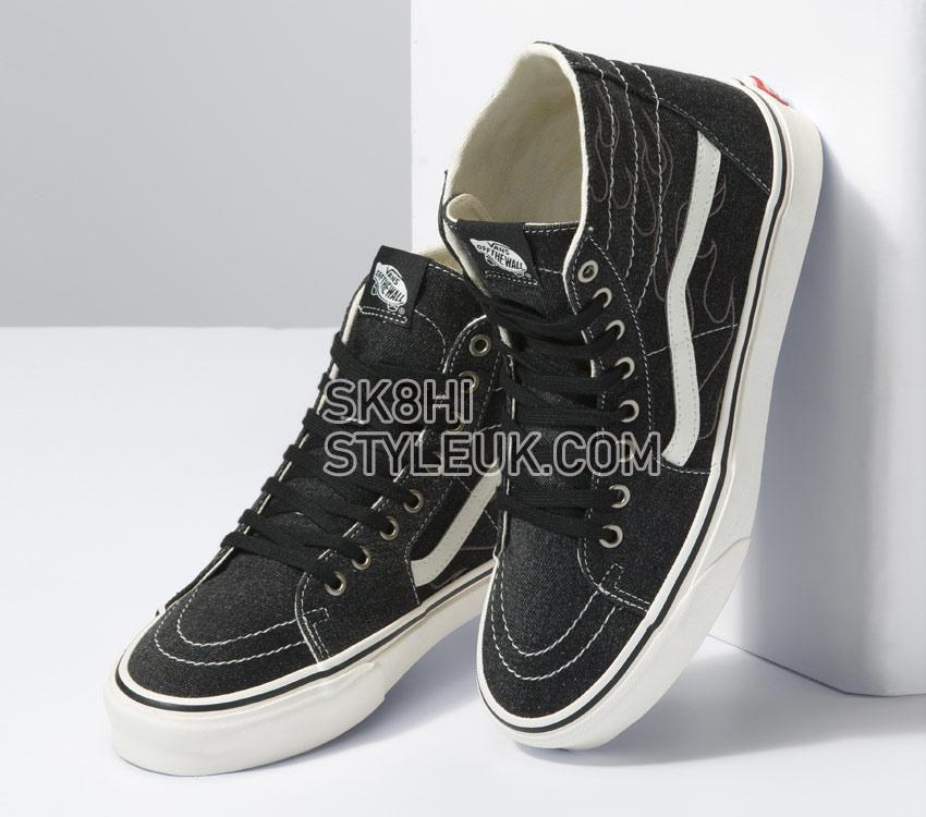 Vans Sk8-Hi Tapered Denim Mens Womens - Denim Embroidery Black/White VN0A5KRUMCG Shoes