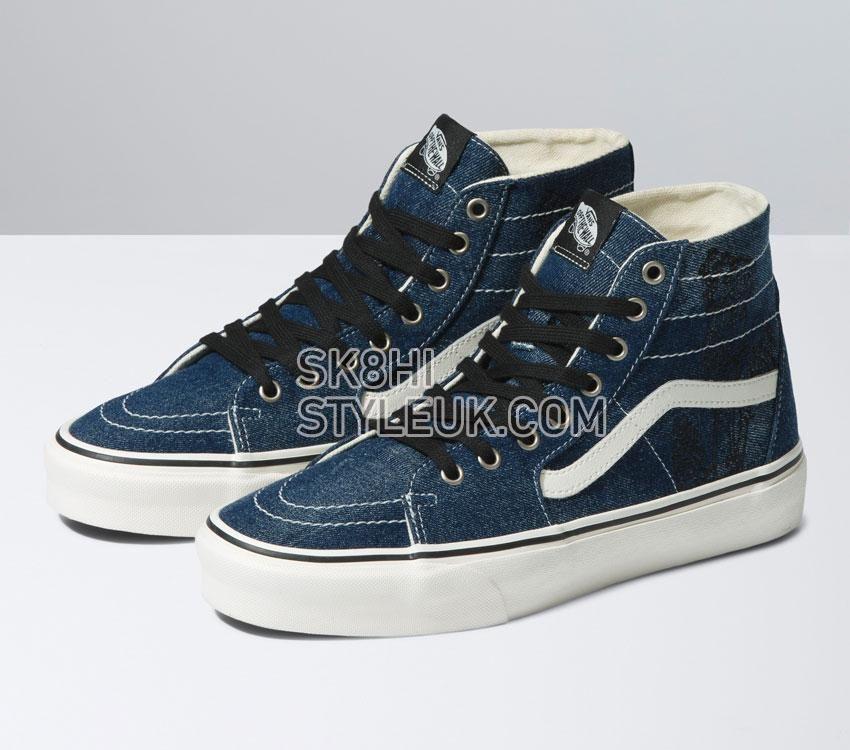 Vans Sk8-Hi Tapered Denim Mens Womens - Denim Embroidery Navy/White VN0A5KRUNAV Shoes